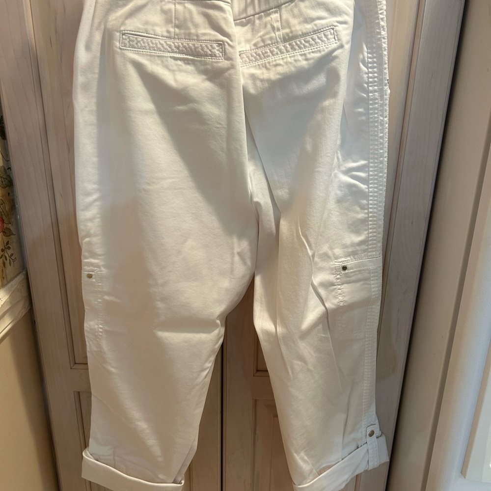 Chicos Womens Cropped Pants Solid White Cargo Poc… - image 3